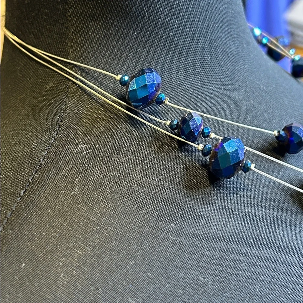 Vintage Charles Klein Blue Beaded Necklace and Earring Set